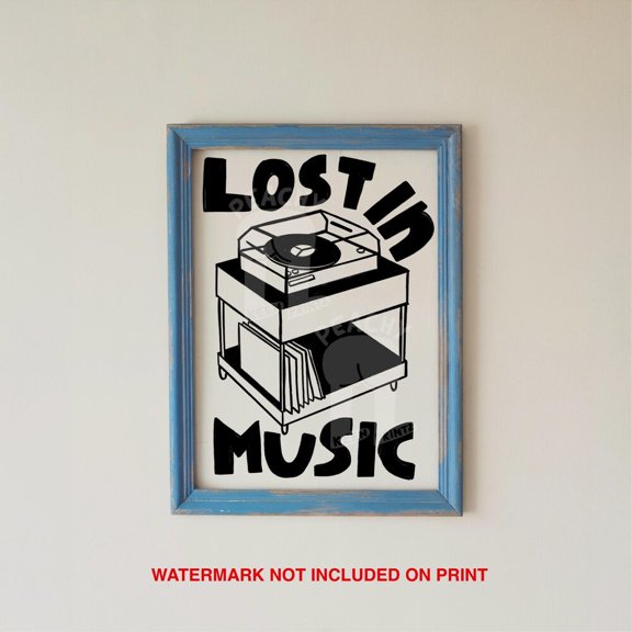 Lost in Music Retro Record Player Poster