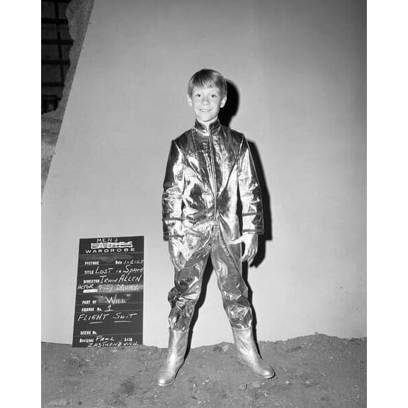 Lost in Space Billy Mumy wardrobe test in silver spacesuit 8x10 inch photo