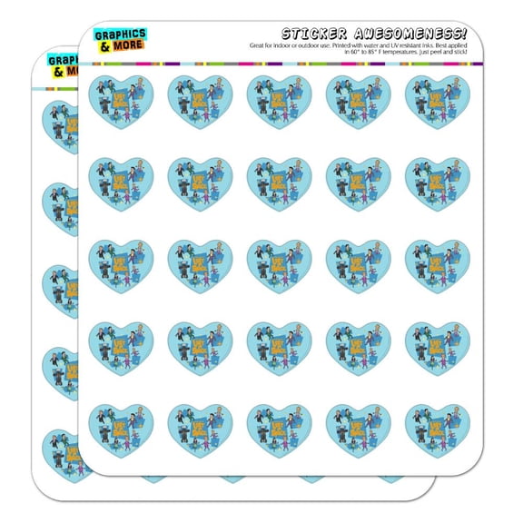 Lost in Space Cartoon Crew Floating Retro Style 1" Heart Shaped Planner Calendar Scrapbook Craft Opaque Stickers