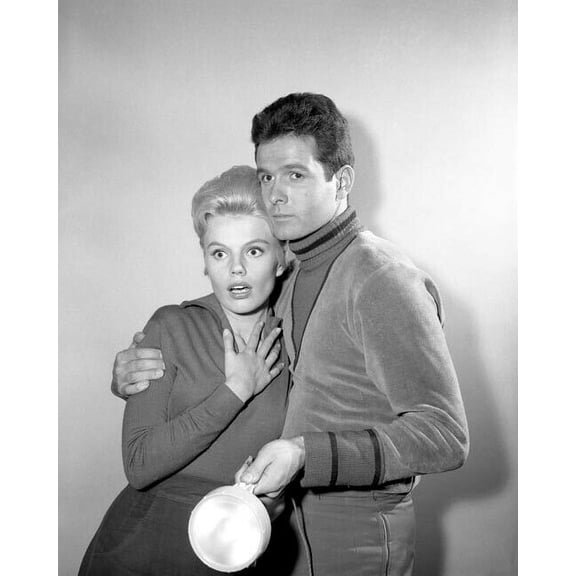 Lost in Space Mark Goddard protects Marta Kristen holding light 24x36 Poster
