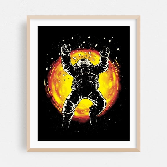 Lost in the space - Digital Art Astronaut Space Cosmic Sci-Fi Surrealism Illustration Stars Oak Framed Wall Art Print 9 x 12 inches