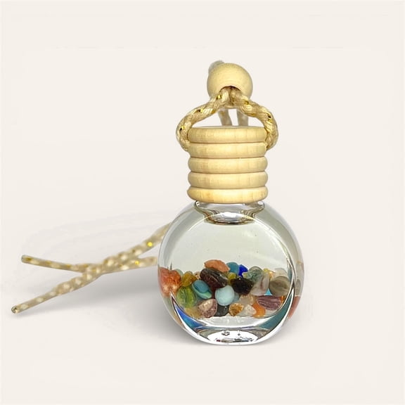 LostLove Art Co Sea + Stone Gemstone Infused Hanging Car Diffuser Freshener | Scented Auto Air Freshener Aromatherapy | Handmade Boho Car Accessories