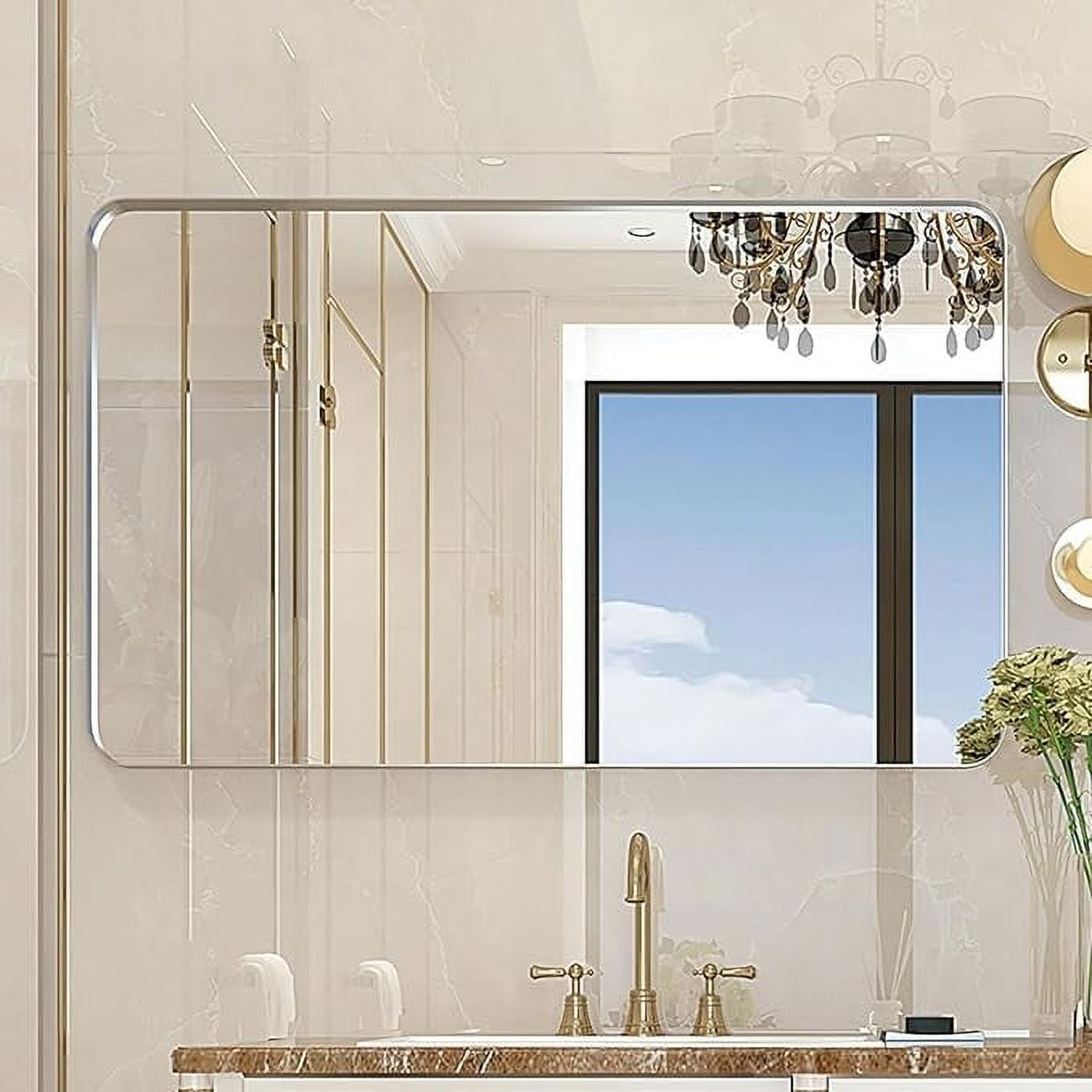 Lostcat 30x20 Inch Bathroom Mirror, Glossy Brushed Silver Rounded ...