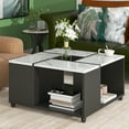 thumbnail image 1 of Lostcat 31" Modern Coffee Table: 2-Layer, Casters, Removable Tray, UV High-Gloss Marble, White+Black, 1 of 5
