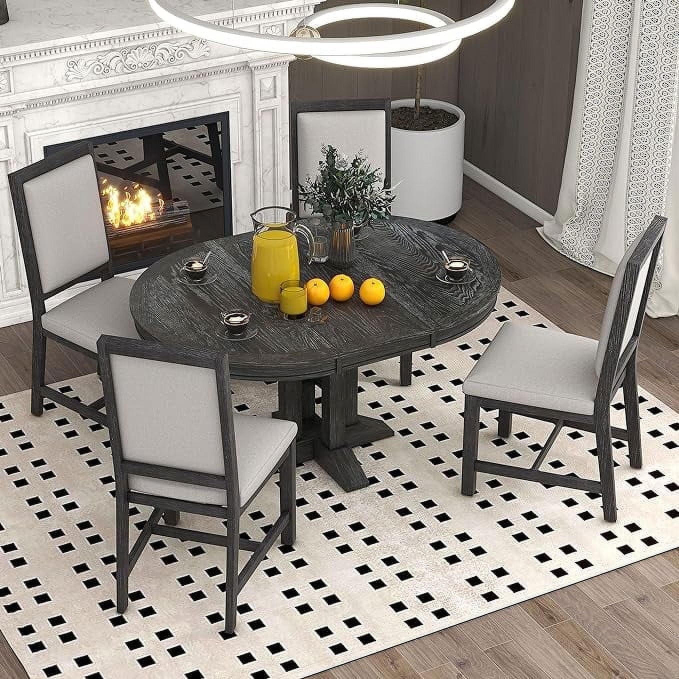 Lostcat Dining Table Set for 4, 5Piece Wood Round Extendable Kitchen