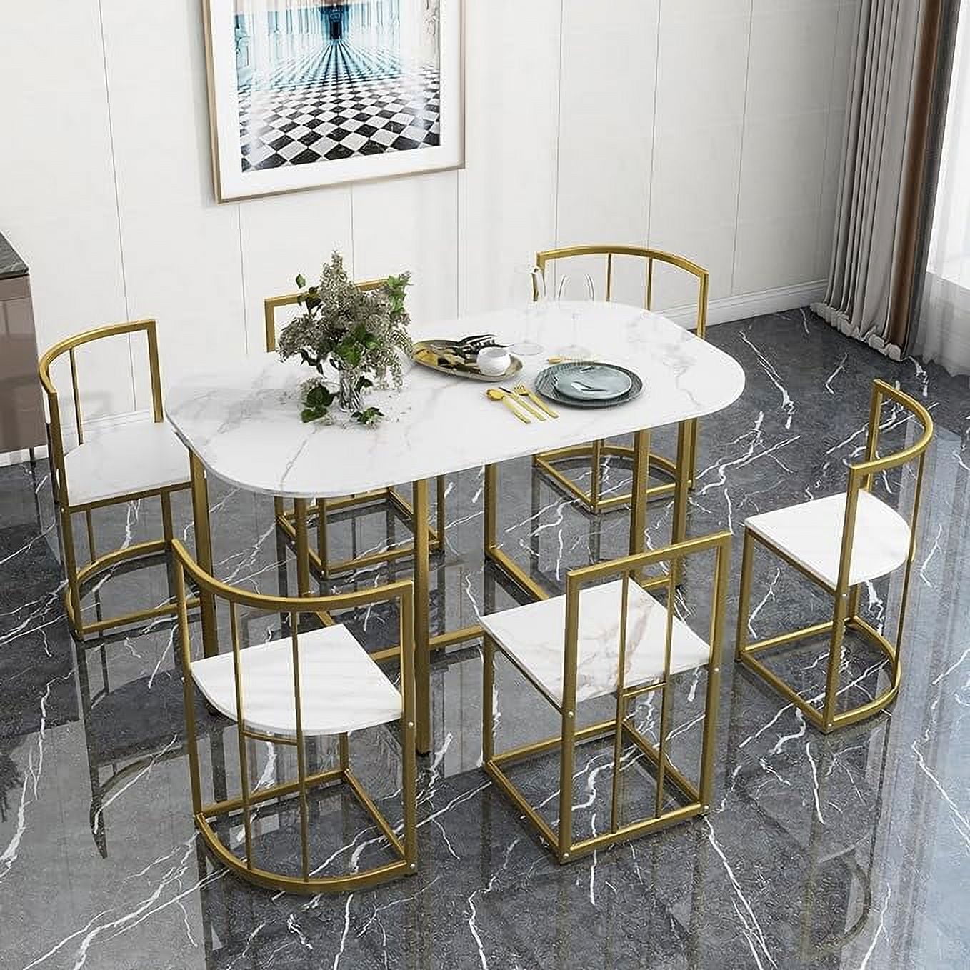 Lostcat Dining Table Set for 6, 55 Inch Faux Marble Dining Room Table ...