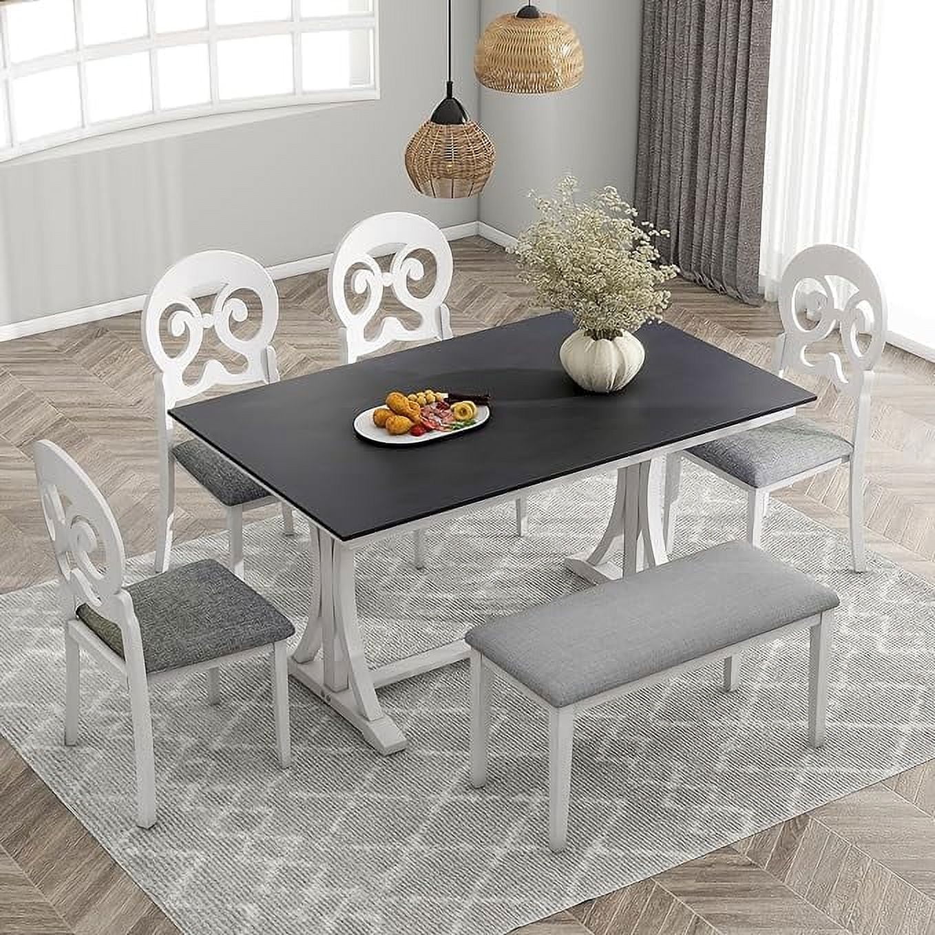 Lostcat Dining Table Set for 6, Mid-Century 6-Piece Dining Room Table ...