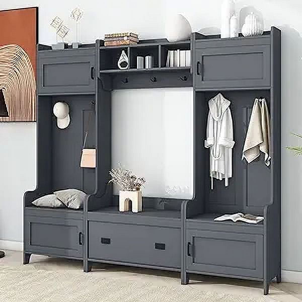 Lostcat Modern Hall Tree & Storage Bench: 4-in-1 Multifunctional Coat ...