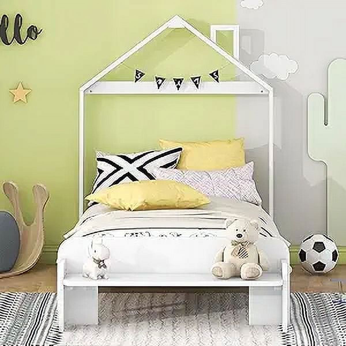 Lostcat Twin Size Wood Platform Bed with House-Shaped Headboard and ...