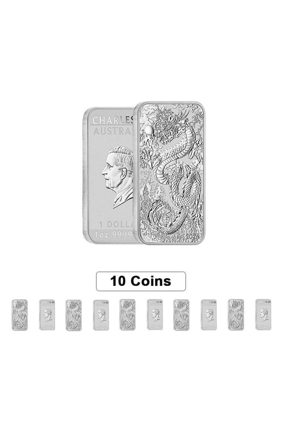 Lot of 10 - 2024 1 oz Silver Australian Dragon Coin Bar $1 BU