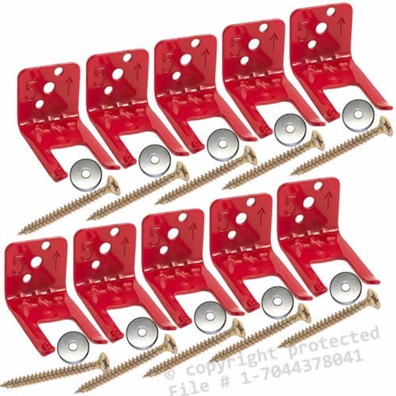 (Lot of 10) Fire Extinguisher Bracket, Wall Hook, Mount, Hanger, Universal from 2 1/2 to 5 Lb. Extinguishers, Universal for All Extinguishers with Valve Body Slots, NO Screws or WASHERS