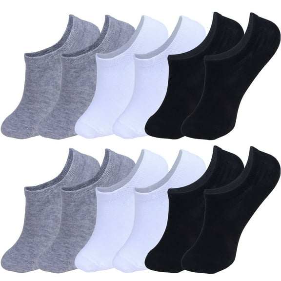 Lot 12 Pairs Men No Show Socks Gray/White/Black Mixed Liner Invisible Low Cut Size:10-13