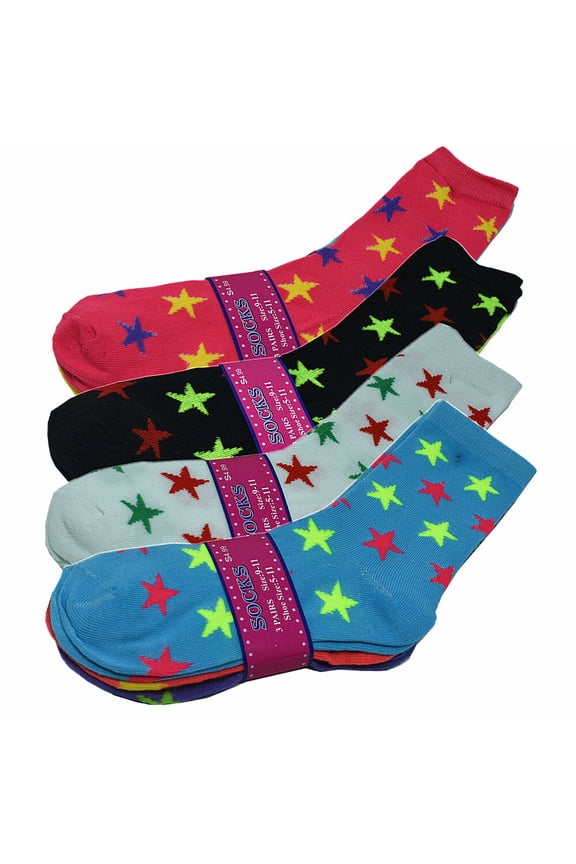 Lot 12 Pairs Womens Cotton Casual Assorted Design Classic Crew Socks Size 9-11
