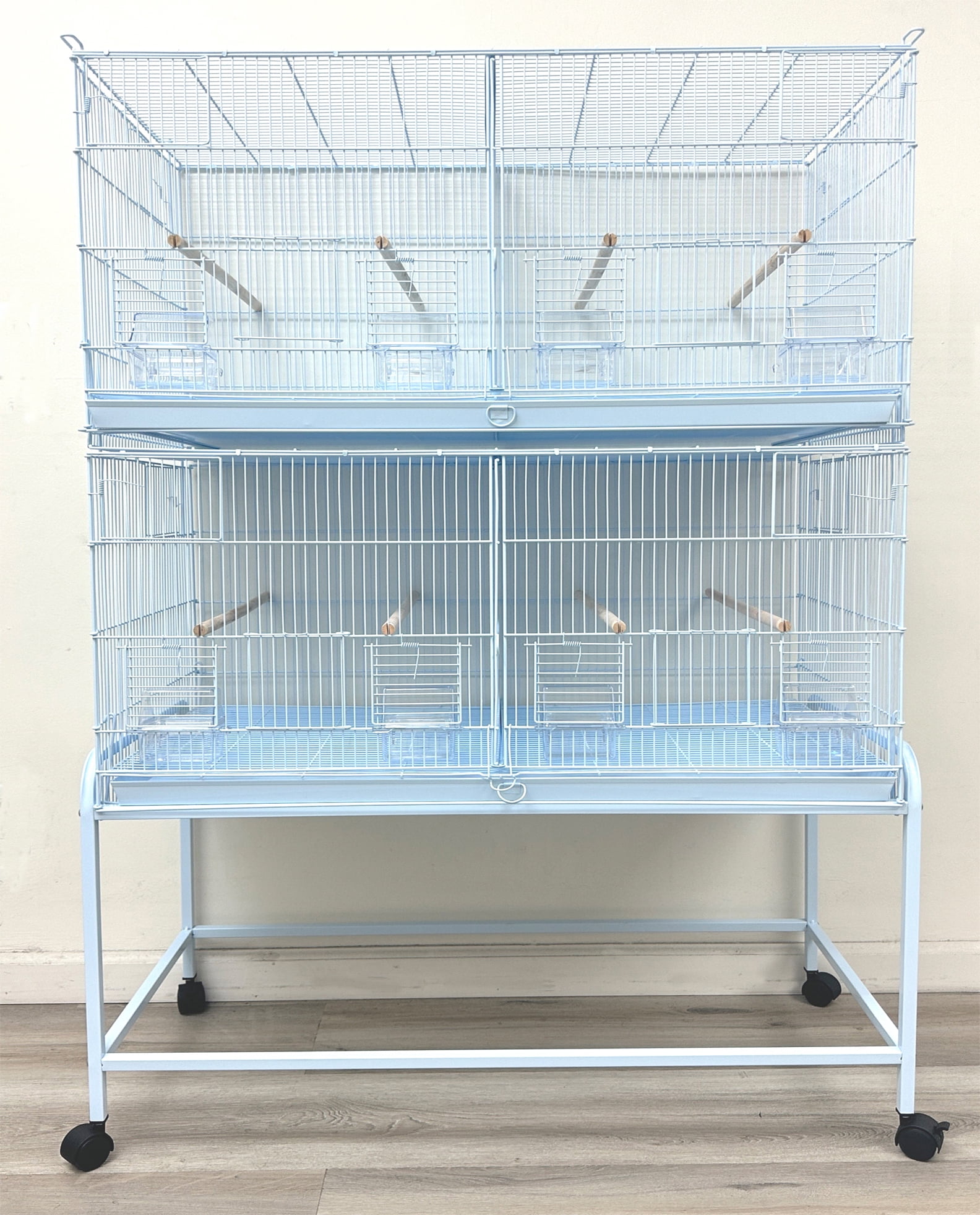 Lot of 2 X-LARGE 36" x 18" x 19"H Stack & Lock Double Breeding Breeder Flight Bird Parrot Cage Center Dividers Side Spring Lock Breeding Nest Box Doors With Removable Rolling Stand
