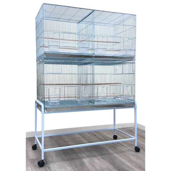Lot of 2 X-Large 36" x 18" x 19"H Stainless Zinc Stack & Lock Double Breeding Breeder Flight Bird Parrot Cage Center Dividers Side Spring Lock Breeding Nest Box Doors With Removable Rolling Stand