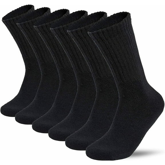 Lot 3-12 Pairs Mens Solid Sports Athletic Work Plain Crew Socks Size 10-13 (Black, 6 Pack)