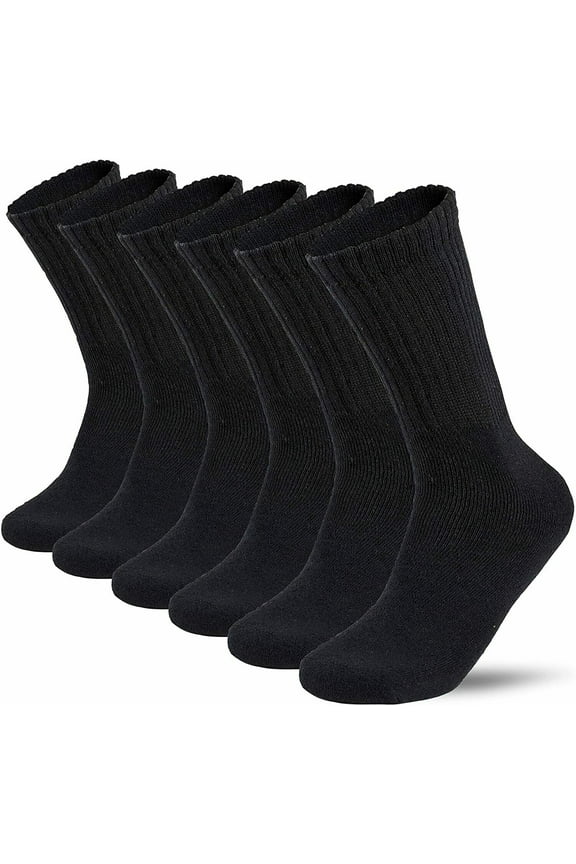 Lot 3-12 Pairs Mens Solid Sports Athletic Work Plain Crew Socks Size 10-13 (Black, 6 Pack)