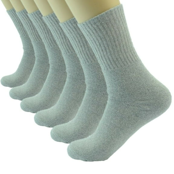 Lot 3-12 Pairs Mens Solid Sports Athletic Work Plain Crew Socks Size 10-13 (Gray, 6 Pack)