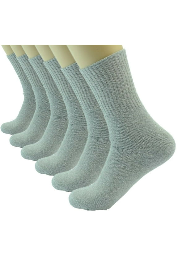 Lot 3-12 Pairs Mens Solid Sports Athletic Work Plain Crew Socks Size 10-13 (Gray, 6 Pack)