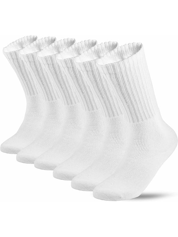3-12 Pairs Mens Solid Sports Athletic Work Plain Crew Socks Size 10-13 (White, 6 Pack)