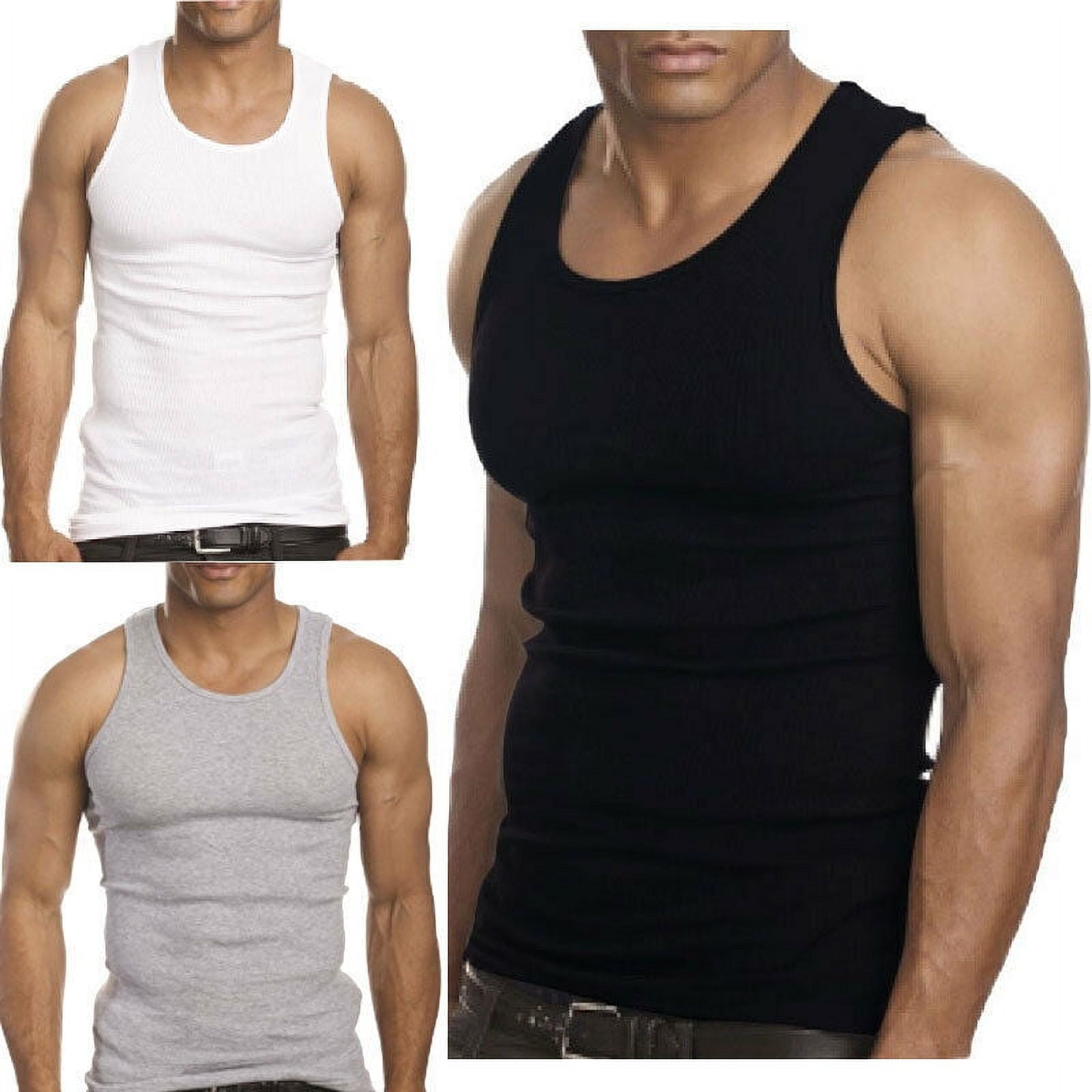 Lot 3/6 Packs Mens 100% Cotton Assorted Tank Top A-Shirt goyoma Beater  Undershirt Ribbed (BLACK/WHITE/ASSORTED) size: M-2XL