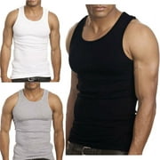 Lot 3/6 Packs Mens 100% Cotton Assorted Tank Top A-Shirt goyoma Beater Undershirt Ribbed (BLACK/WHITE/ASSORTED) size: M-2XL