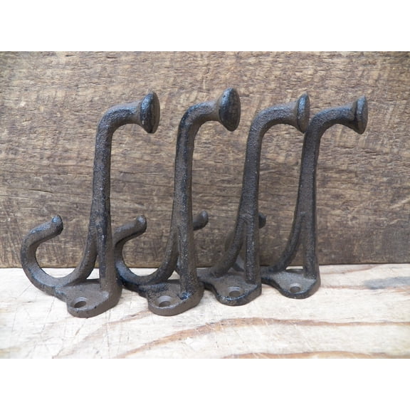 Lot 4 Antique-Style Double Rustic School COAT HOOK Cast Iron Wall Mount Hardware