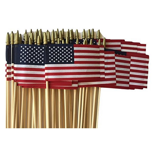 Lot of -50-4x6 Inch US American Hand Held Stick Flags with Spear Top and (Extra Long) 18 Inch Dowel In Ground Display Gravemarker Real Estate Staff WindStrong Made in the USA