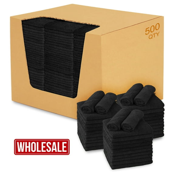 Lot of 500 Microfiber Cleaning Towels Bulk Wholesale 16" x 16" All Purpose for Household Car Auto Dusting Deatailing waxing Polishing and Drying ( Black, 500 Pack, 16" x 16" )