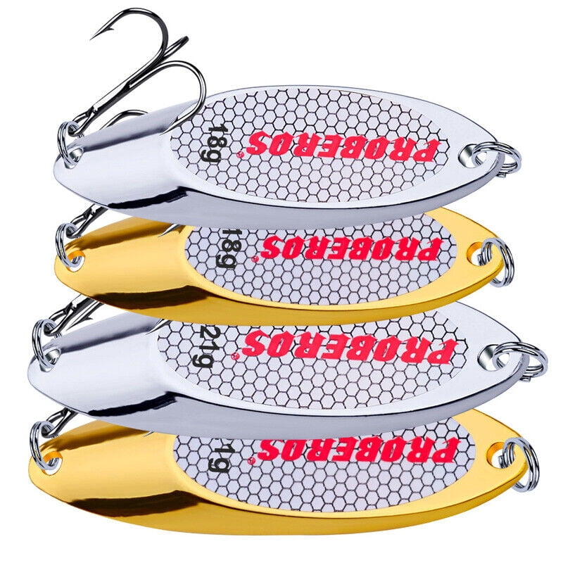 Lot 5X Metal Spoon Fishing Lure Bass Bait Stainless Steel Split Ring Treble Hook