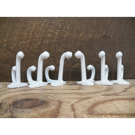 Lot 6 Antique-Style Double Acorn White School Coat Hook Cast Iron Wall Hardware