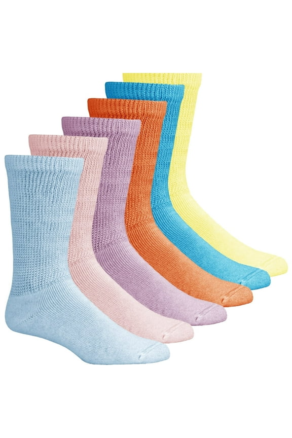 Lot 6 Pairs Women's Circulatory Diabetic Non-Binding Cotton Crew Socks Size 9-11