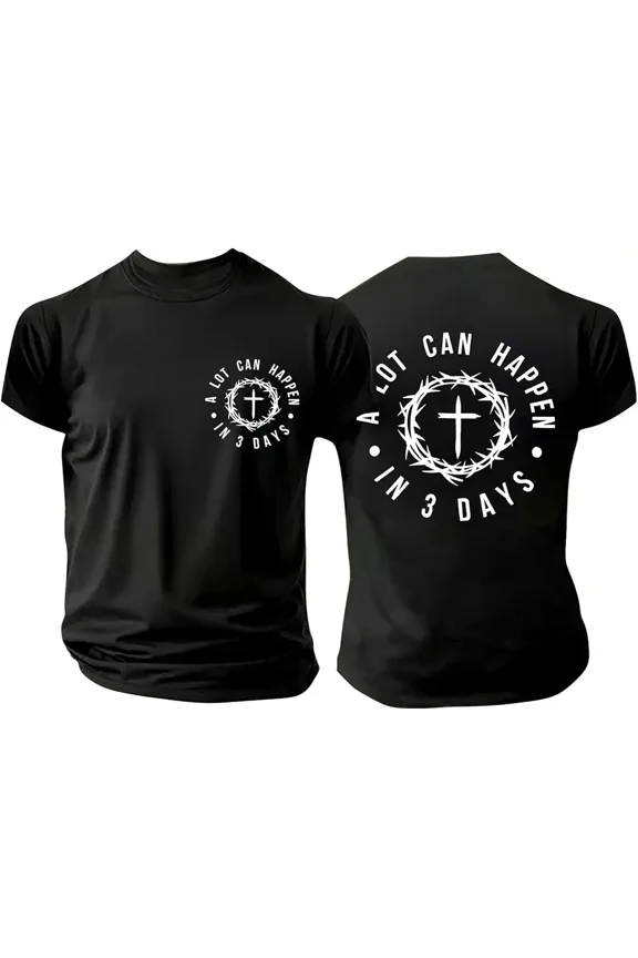 A Lot Can Happen In 3 Days Christian T-Shirt Faith Based Jesus Resurrection Easter Graphic Tee Retro Religious Cross Crown of Thorns Unisex Adult Apparel