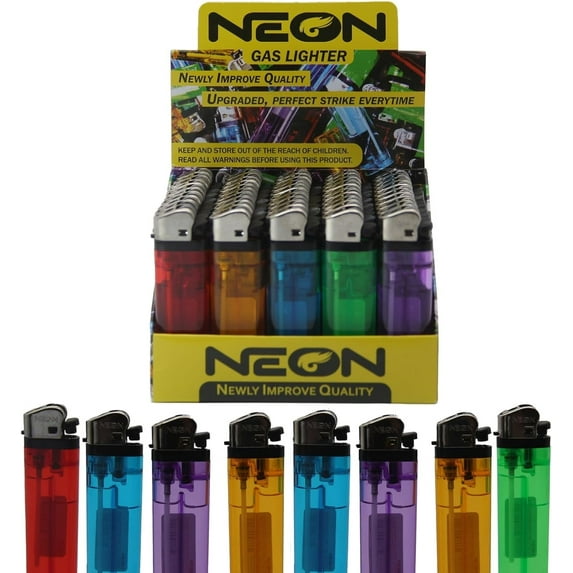 Lot Classic Disposable Lighter Soft Flame Kitchen Lighter - Newly Improve Quality Upgraded, Perfect Strike Every Time - Lighters in Assorted Colors, Pocket Style - Pack of 50