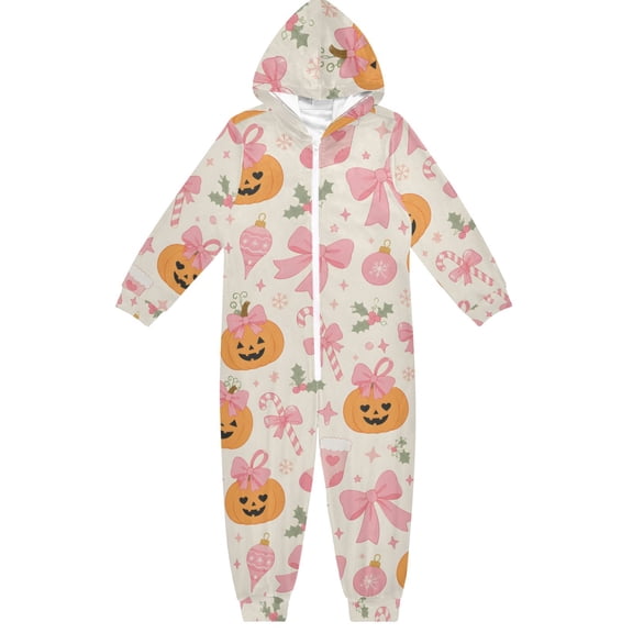Lot Halloween Pumpkins Boys & Girls Hooded One-Piece Pajamas Warm Crystal velvet Hooded Long Sleeve Loungewear Jumpsuit Unisex