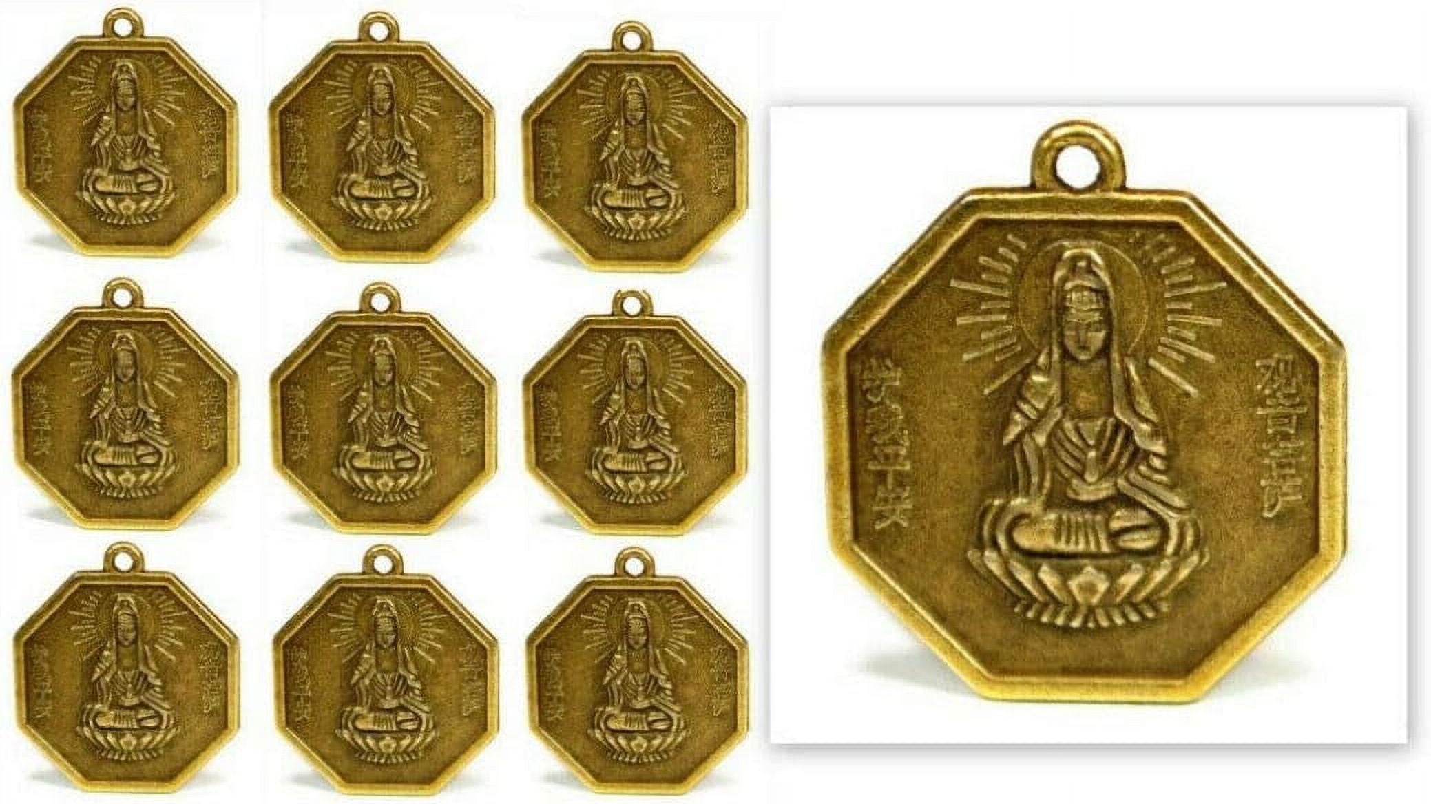 Lot Of 10 Kwan Yin Feng Shui Charms 1" Chinese Brass Pendant Bagua Good