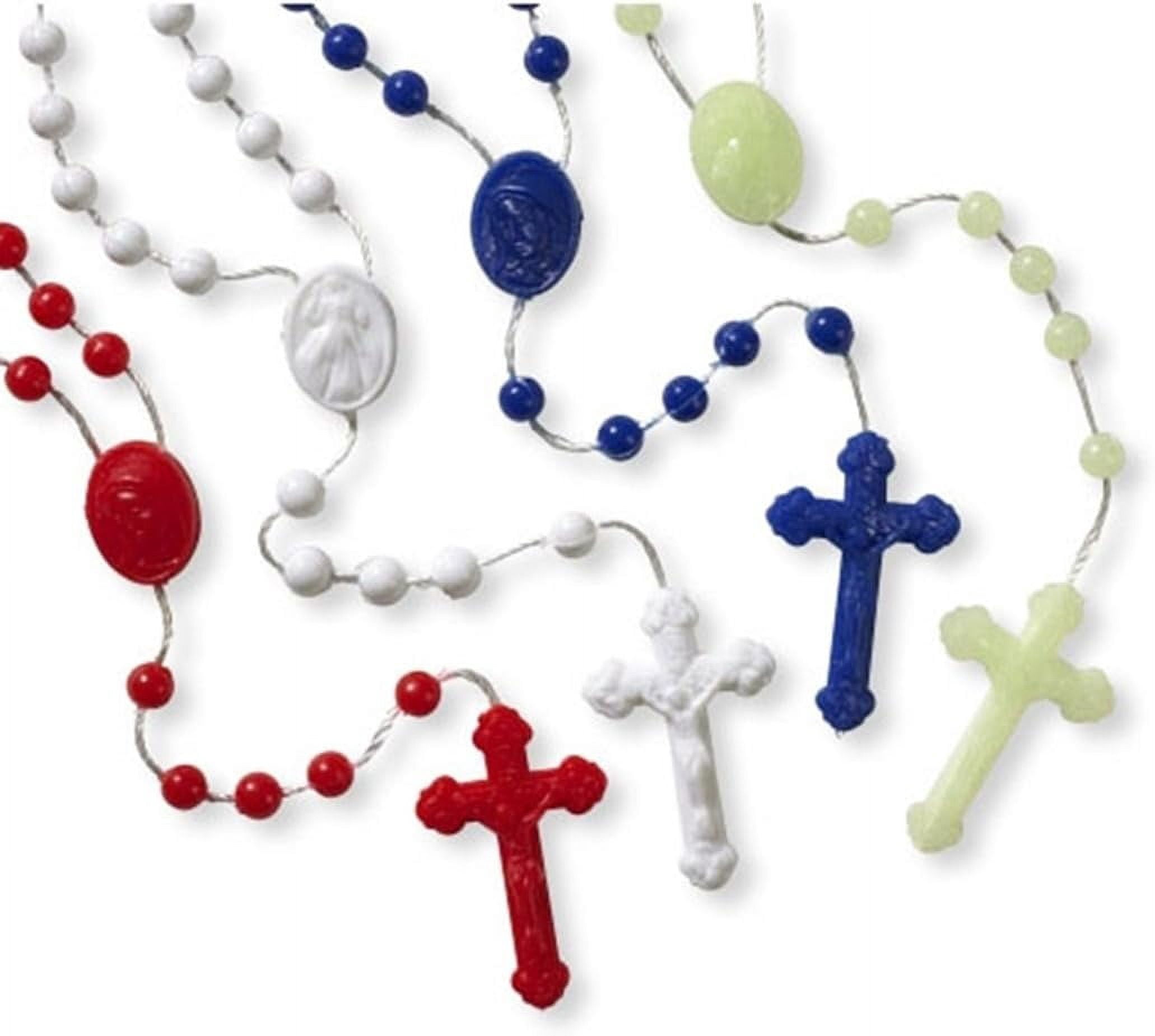 Lot Of 100 Assorted Color Plastic Bead Cord Rosary With Divine Mercy