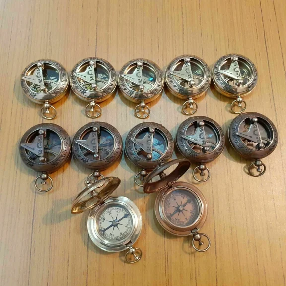 Lot Of 12 Pieces Antique Brass Push Button Compass Antique Sundial Compass Gift