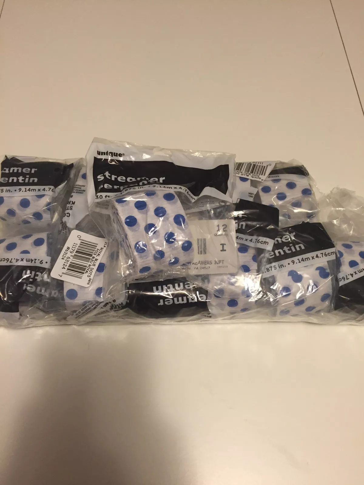 Lot Of 12~Royal Blue Dots Paper Streamer - 30Ft Long - Party Decorations