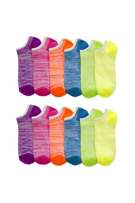 Lot Of 12 Women's Ladies No Show Neon Ankle Socks Multi Color Fashion Size 9-11