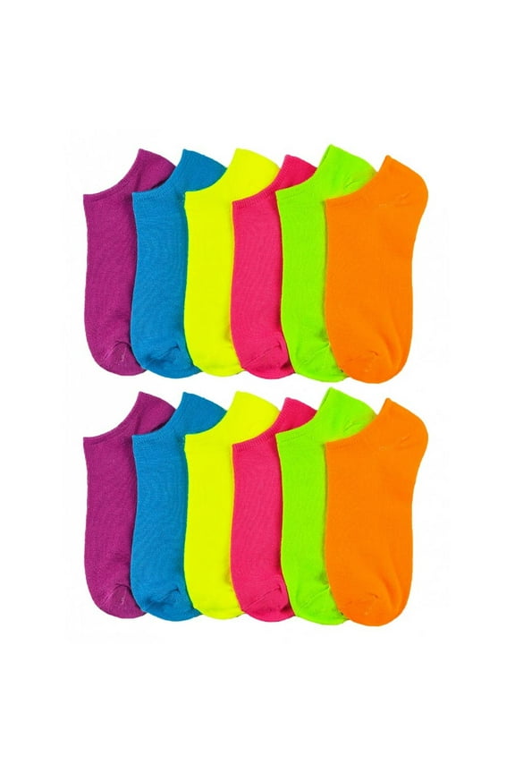 Lot Of 12 Women's Ladies No Show Neon Ankle Socks Multi Color Size 9-11 Fashion