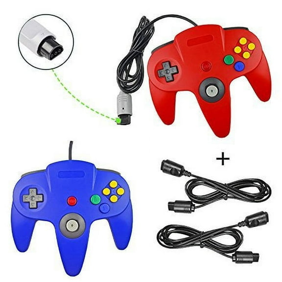 Lot Of 2 Classic Retro Wired Gamepad Controllers With 2 X 6FT Extension Cables For Nintendo 64 N64