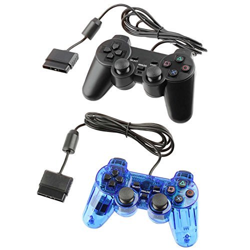 Lot Of 2 Controller For PS2 PlayStation 2 Wired Shock Black And Blue
