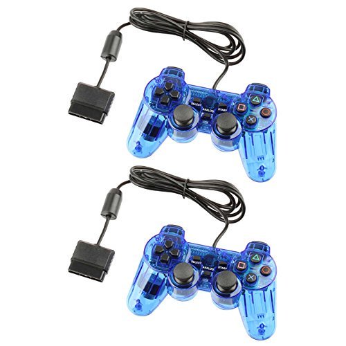 Lot Of 2 Game Controller For PS2 PlayStation 2 Wired Shock Blue
