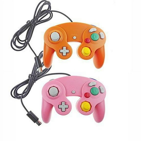 Lot Of 2 GameCube And Wii U Wired Controllers Orange And Pink