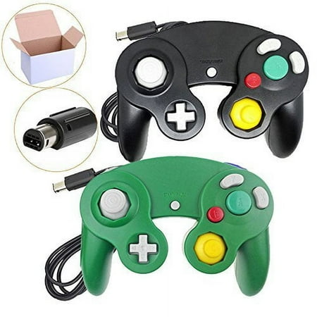 Lot Of 2 Packs Classic Wired Controllers For Wii GameCube Black And Green