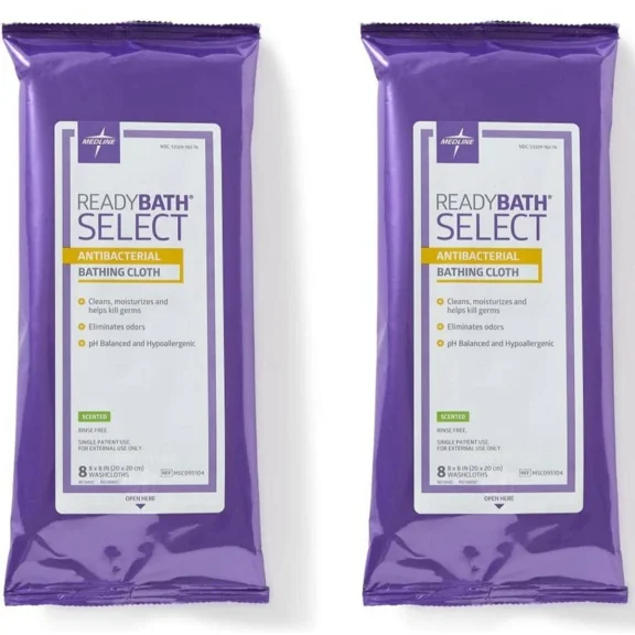 (Lot Of 2) Ready Bath Select Antibacterial Bathing Cloth - 8 Washcloths Per Pack