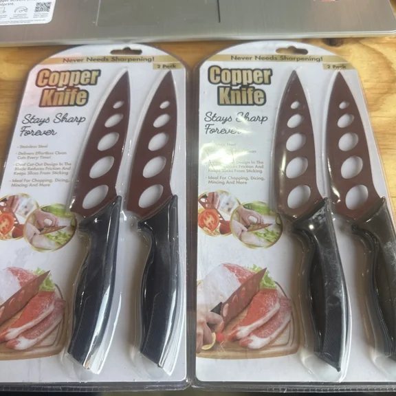 Lot Of 2 ~ Stainless Steel Copper Knives 2Pk W/Ergonomic Handle #Tek810