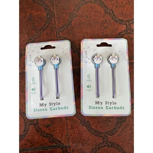 Lot Of 2 Vivitar My Style Stereo Earbuds Unicorn and Purple Ear Buds New In Box
