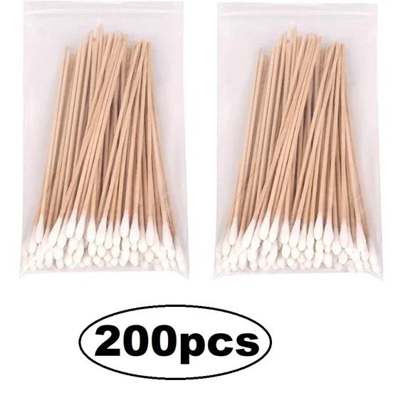 Lot Of 200 6" Swabs Cotton Tipped Stick Applicator Single Tip (Wooden Handle)